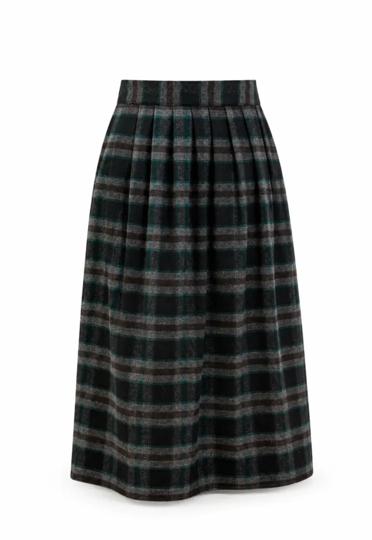 Check Long Skirt With Button for Women