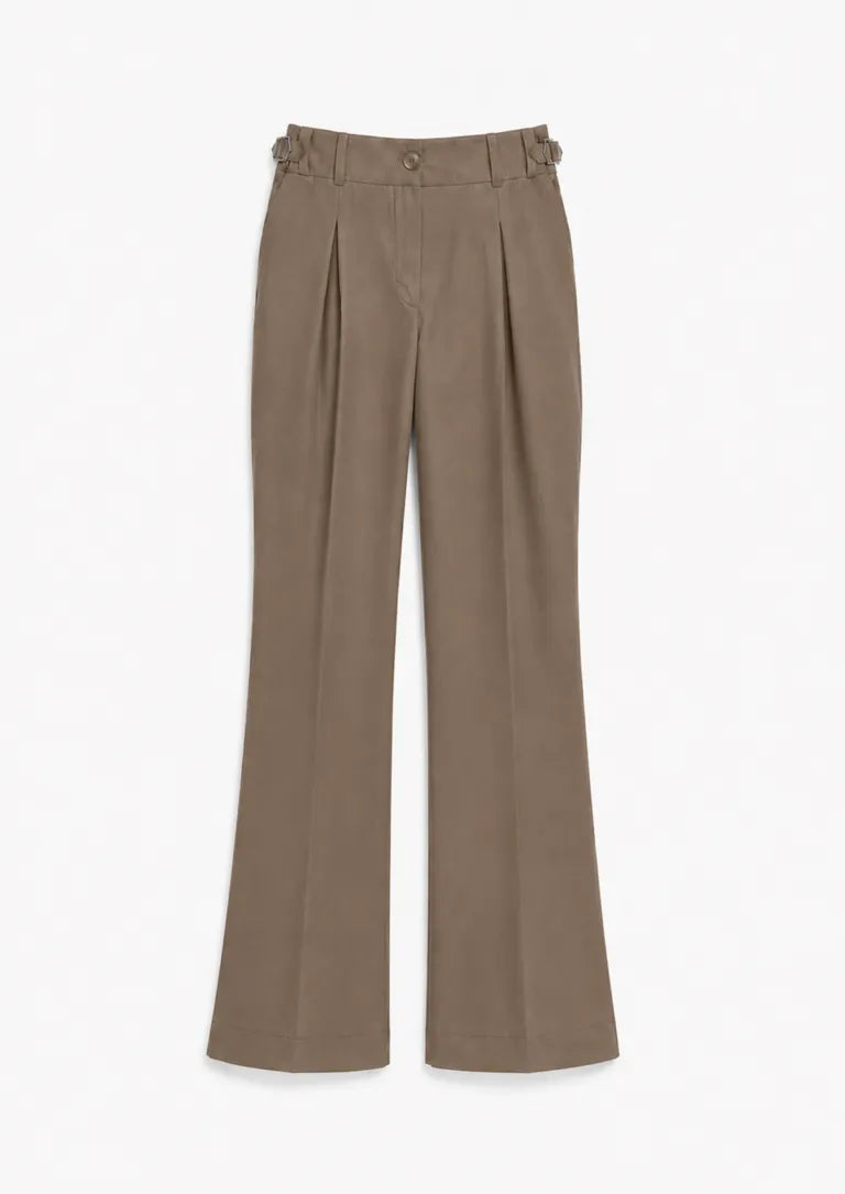 Light Beige Sand Bell Bottom Trousers For Women