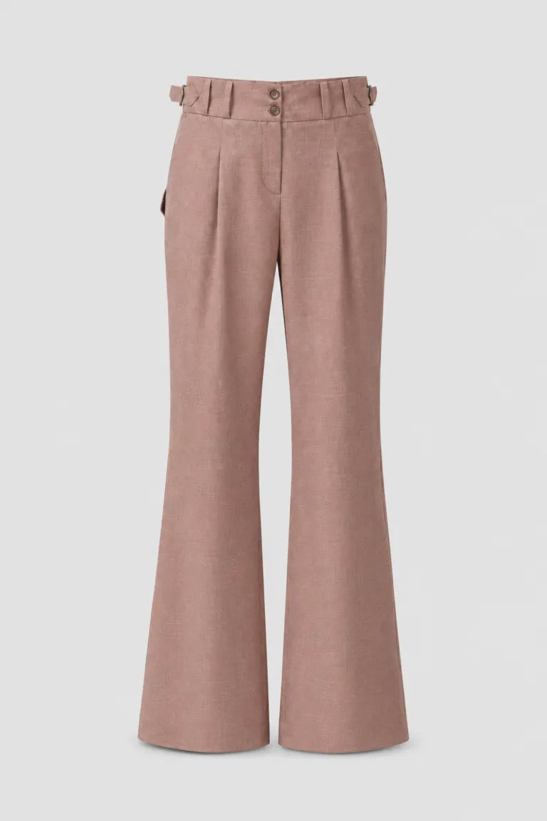 Soft Dust Rose Bell Bottom Trousers For Women