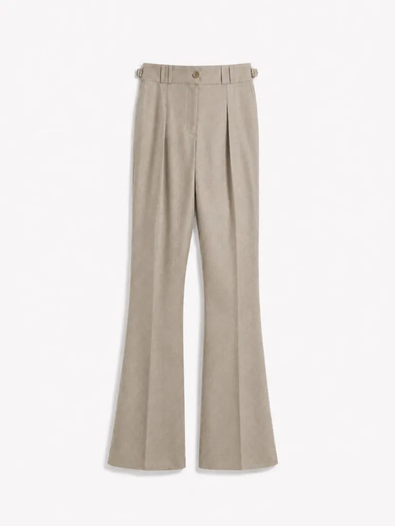 Soft Oat Beige Formal Bell Bottom Trousers For Women