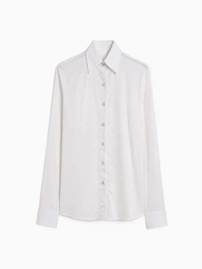 White Textured Button Down Shirt For Women