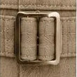 Close-up of the metal belt buckle and its retaining loop.