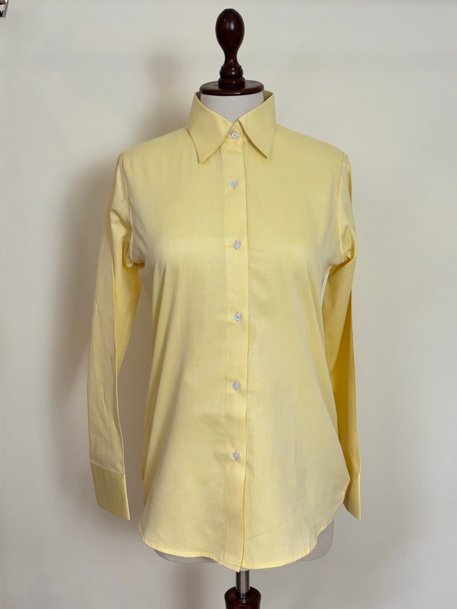 Pastel Yellow Textured Button-Down Shirt For Women