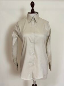 Beige Textured Stripe Button-Down Shirt For Women 1