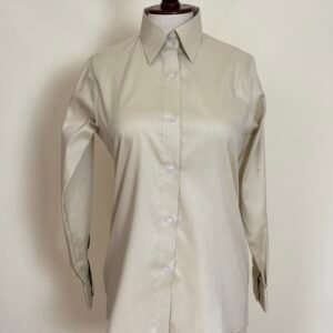beige textured stripe button down shirt for women
