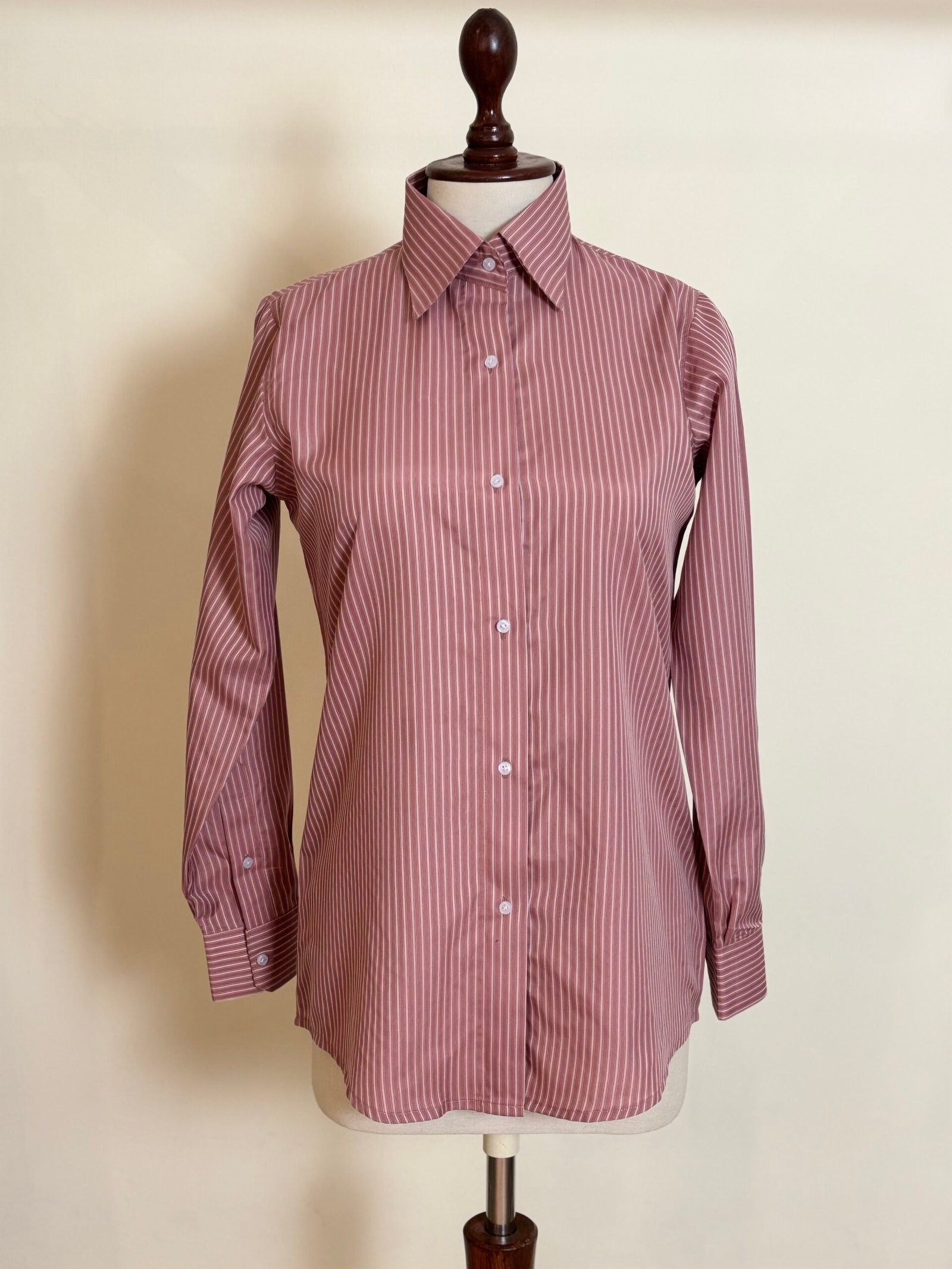 Dusty Rose White Pinstripe Button-Down Shirt for Women