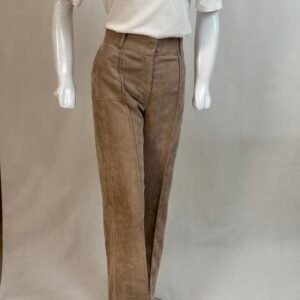 light oatmeal wide legged corduroy trousers for women