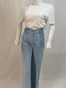Corduroy Powder Blue Baggy Pants For Women 1