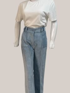 Corduroy Powder Blue Baggy Pants For Women 2