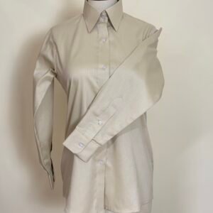 beige textured stripe button down shirt for women