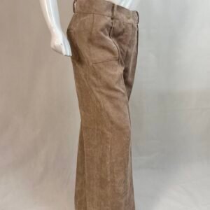 light oatmeal wide legged corduroy trousers for women