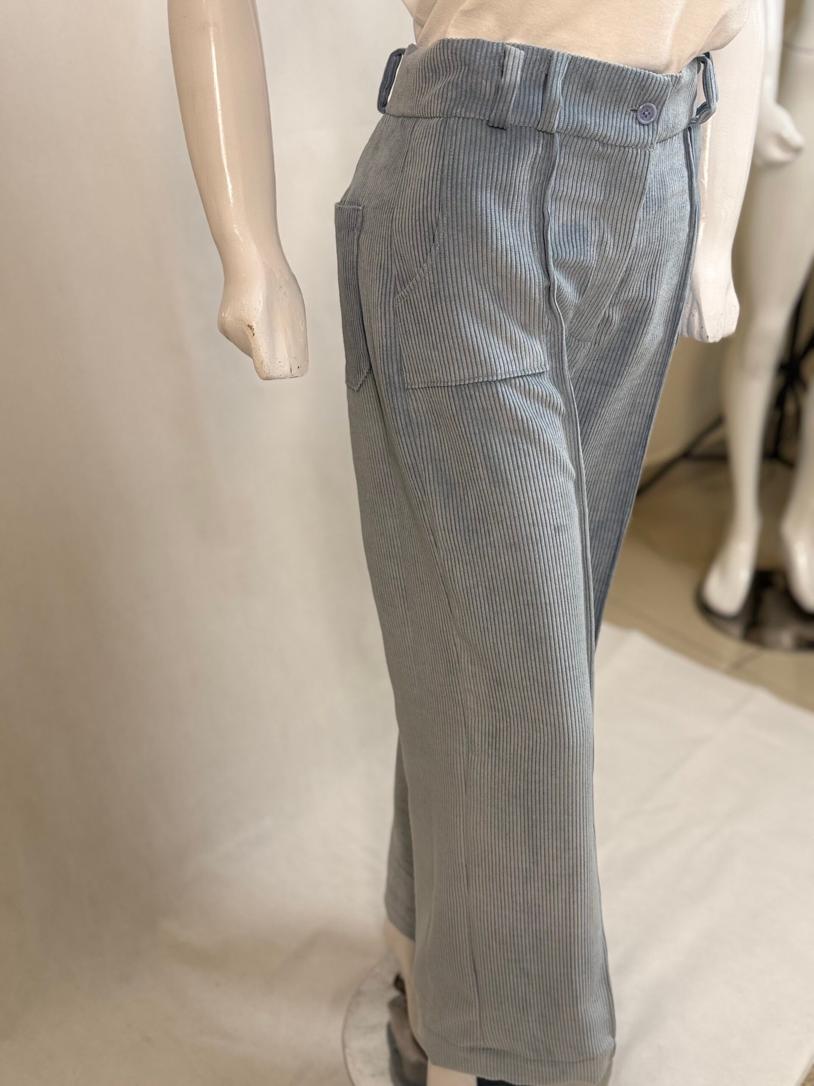 Corduroy Powder Blue Baggy Pants For Women