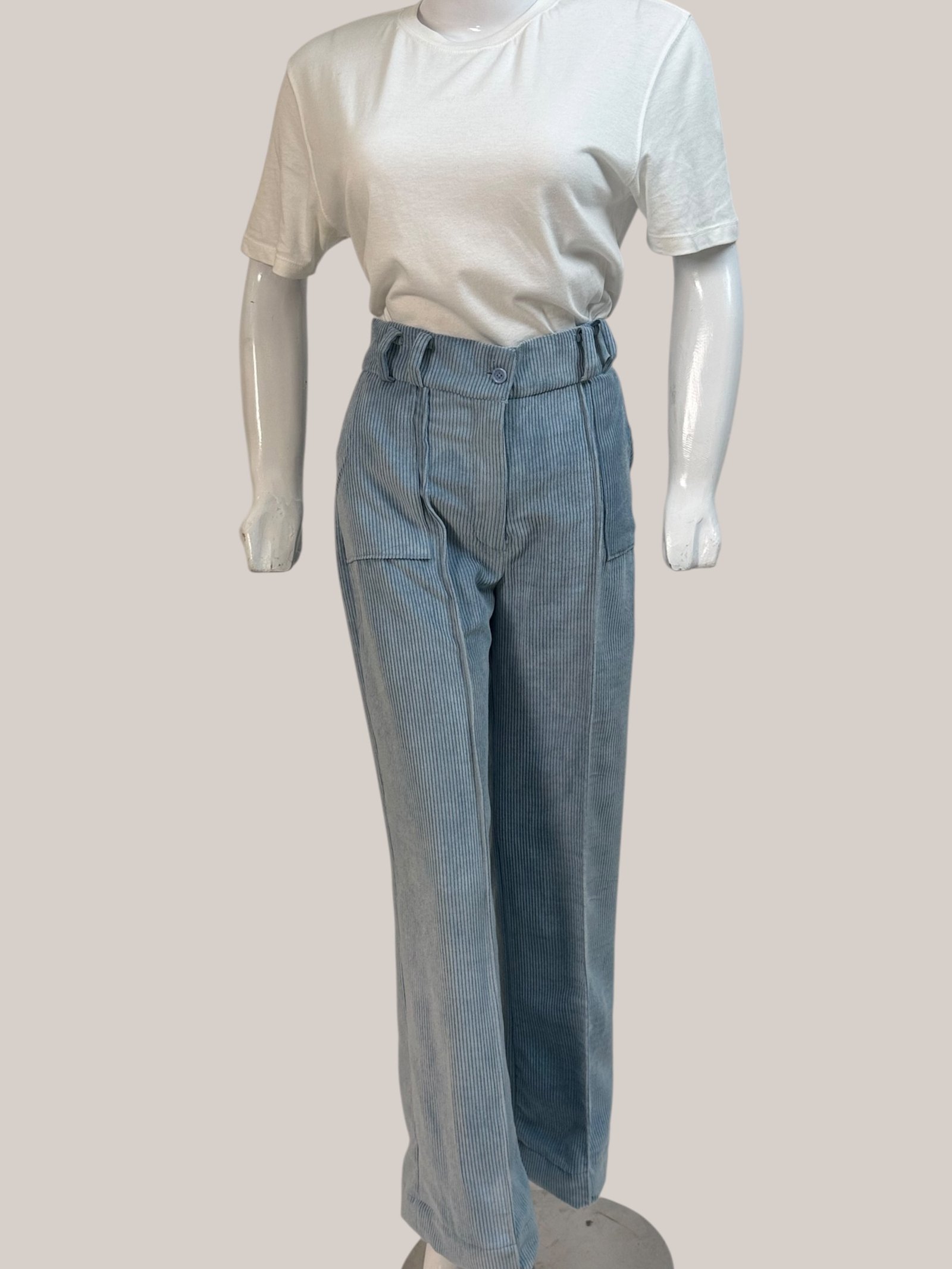 Corduroy Powder Blue Baggy Pants For Women