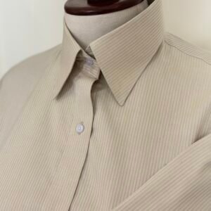beige textured stripe button down shirt for women