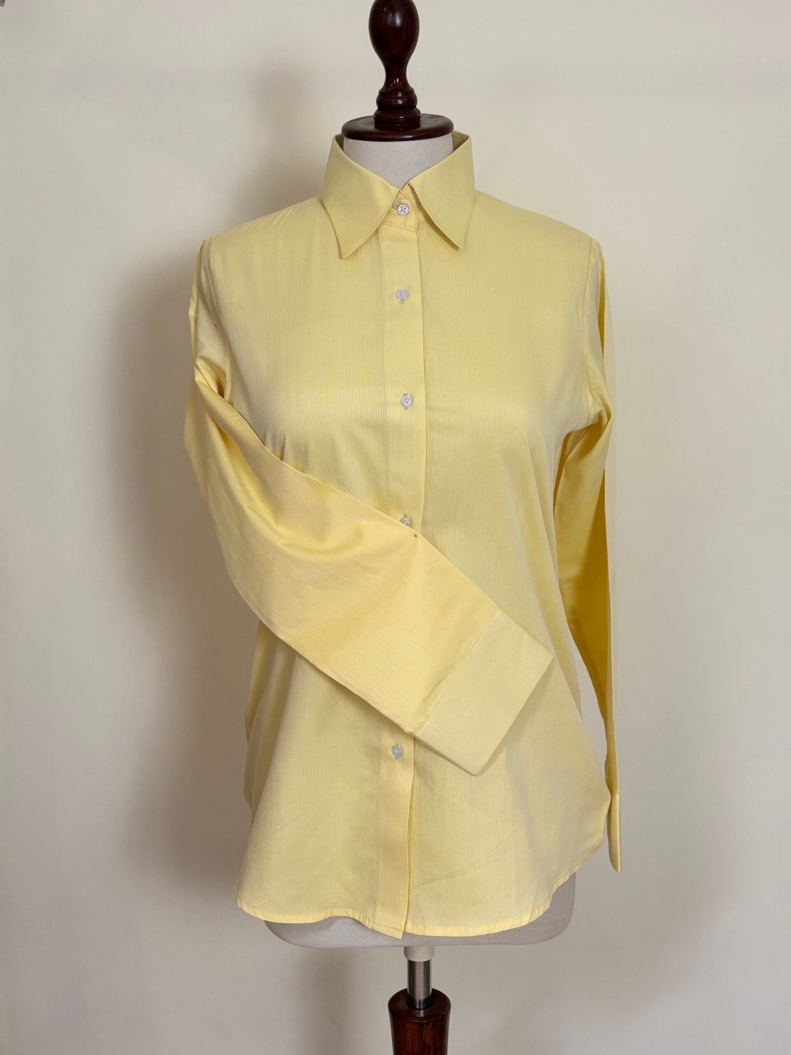 Pastel Yellow Textured Button-Down Shirt For Women