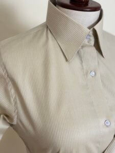 Beige Textured Stripe Button-Down Shirt For Women 4