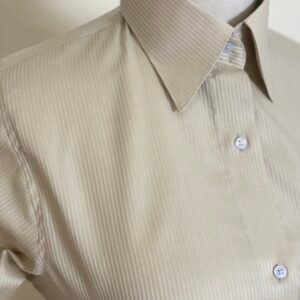 beige textured stripe button down shirt for women