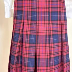women’s red & navy plaid pleated maxi skirt
