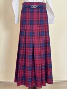 Red & Navy Plaid Pleated Maxi Skirt for Women 1