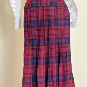 women’s red & navy plaid pleated maxi skirt