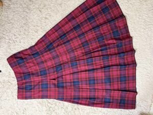 Red & Navy Plaid Pleated Maxi Skirt for Women 3