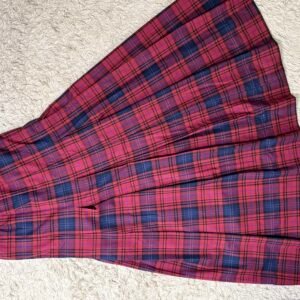 women’s red & navy plaid pleated maxi skirt