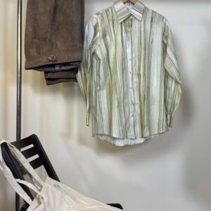 women’s olive green abstract striped shirt