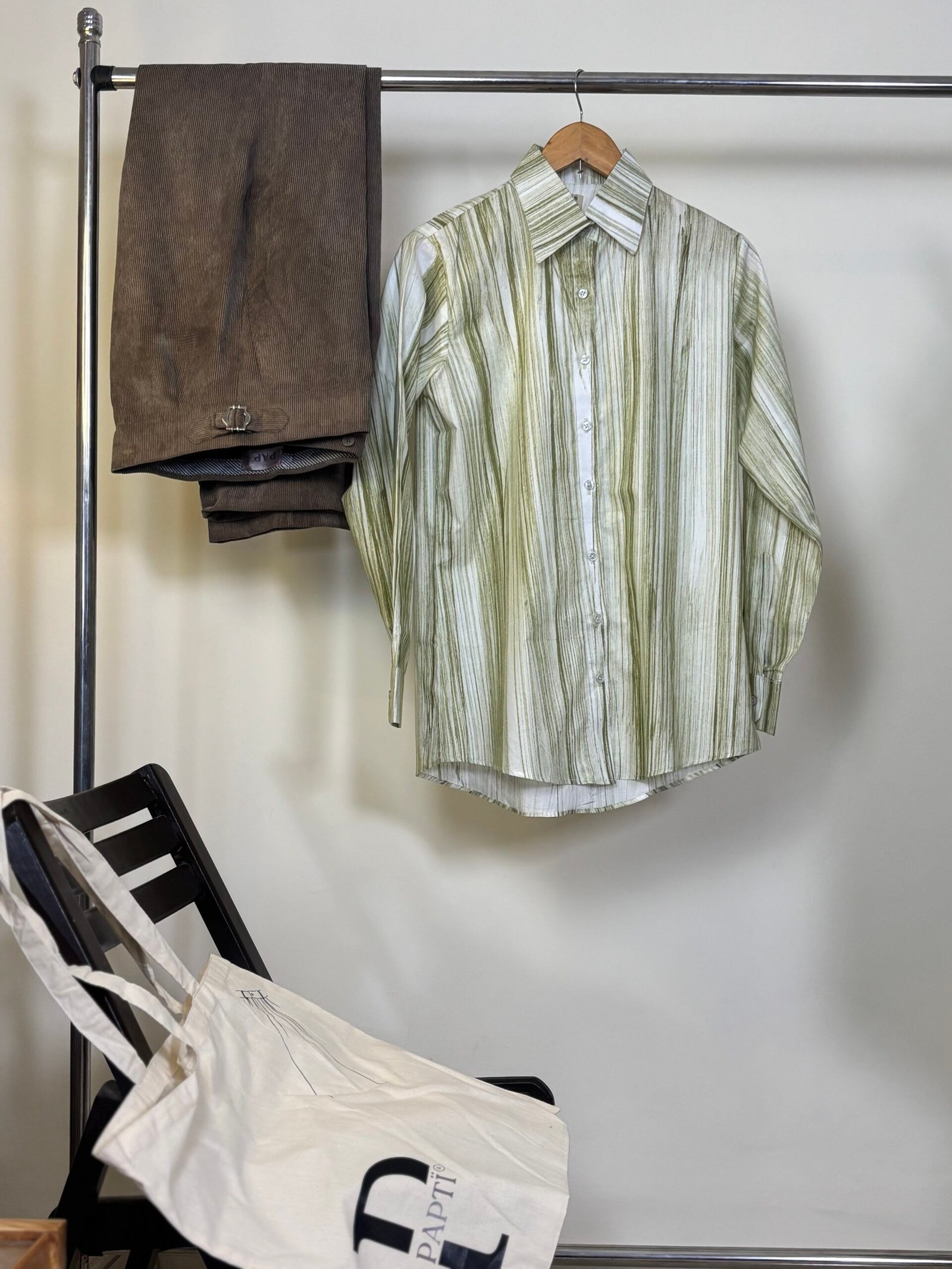 Women’s Olive Green Abstract Striped Shirt