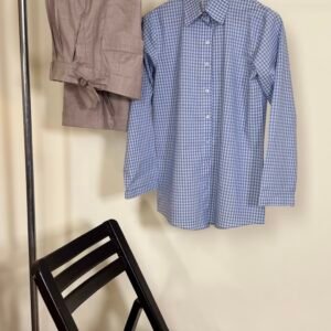 women’s blue gingham button down shirt