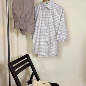 women’s cream checked button down shirt