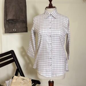 women’s cream checked button down shirt