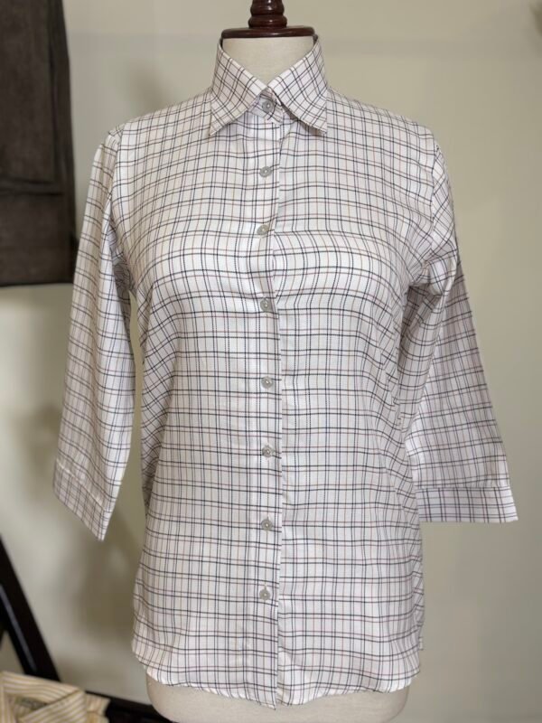 women’s cream checked button down shirt