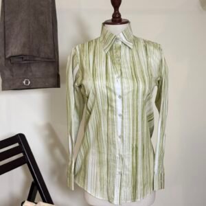 women’s olive green abstract striped shirt
