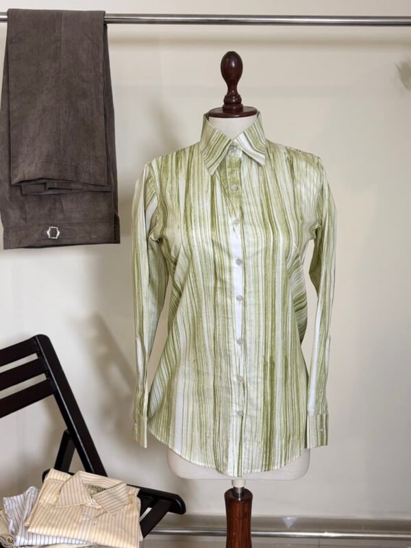 women’s olive green abstract striped shirt