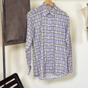 lavender checked formal shirt for men