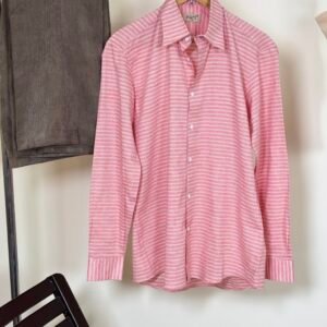 coral striped formal shirt for men