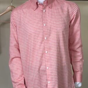 coral striped formal shirt for men