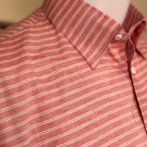 coral striped formal shirt for men