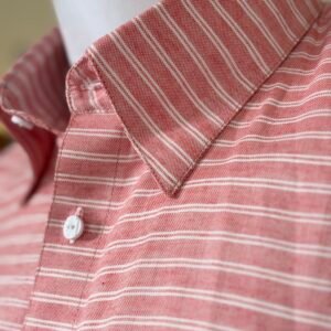 coral striped formal shirt for men