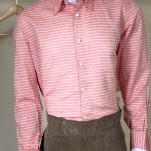 coral striped formal shirt for men